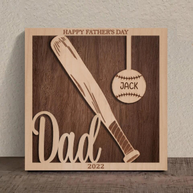 Personalized Baseball Square 3 Layered Baseball Wooden Art - Gift Idea For Father's Day 2023