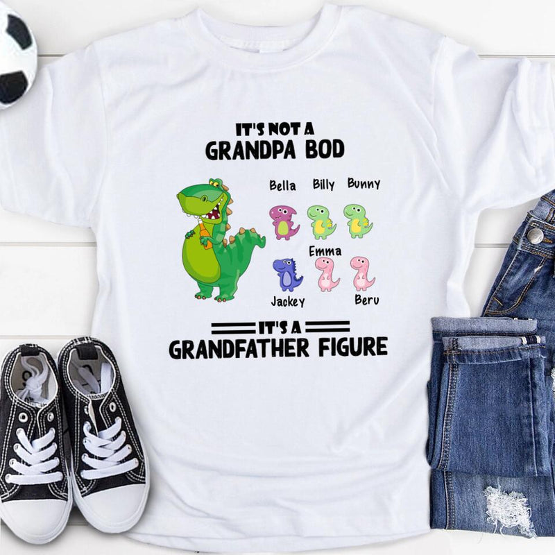 Personalized Grandpa/Grandma Dinosaurs Kid T-Shirt - Gift For Grandparents/Grandkids with up to 6 Grandkids Dinosaurs - It's not a Grandpa bod - 5WKPPY