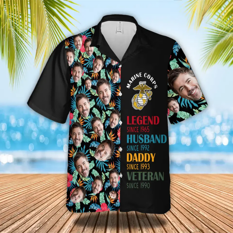 Personalized Veteran Photo Hawaiian Shirt without Pocket - Gift Idea for Veteran/Father's Day