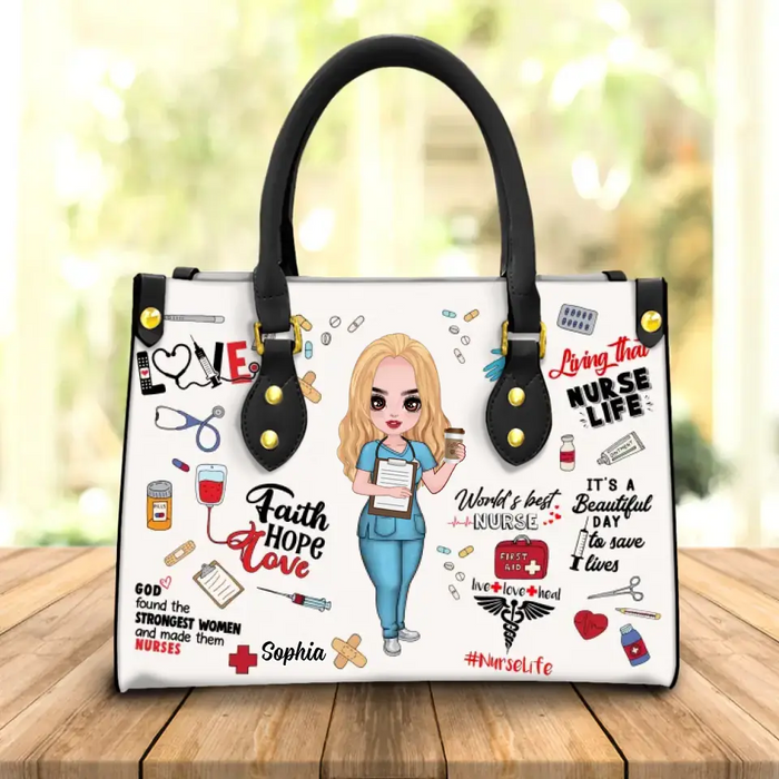 Personalized Nurse PU Leather Handbag - Gift Idea For Mother's Day/ Nurse/ Friend/ Birthday - Living That Nurse Life