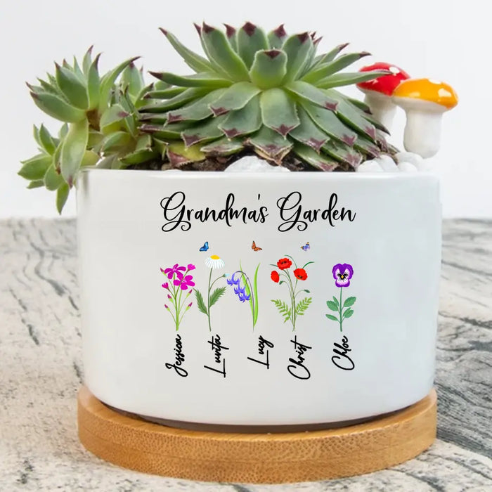 Custom Personalized Grandma's Garden Plan Pot - Gift Idea For Grandma/Mother's Day - Upto 5 Flowers - Grandma's Garden