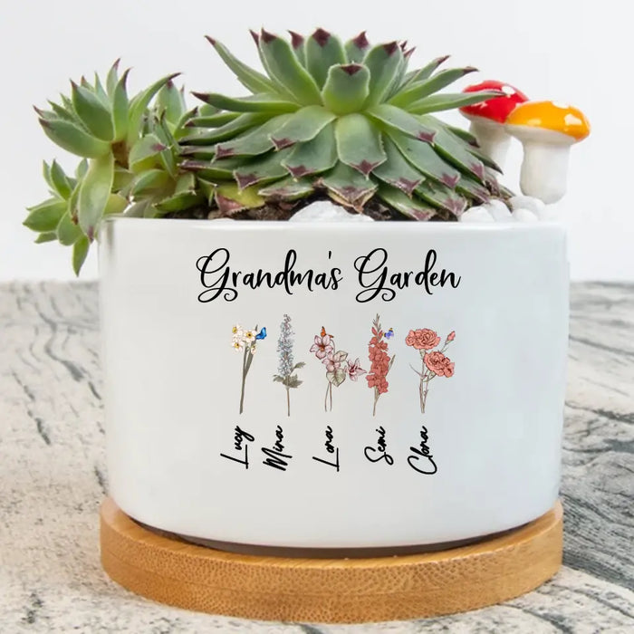 Custom Personalized Grandma Garden Plan Pot - Gift Idea For Grandma - Upto 5 Flowers - Grandma's Garden