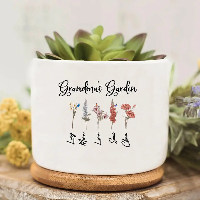 Custom Personalized Grandma Garden Plan Pot - Gift Idea For Grandma - Upto 5 Flowers - Grandma's Garden