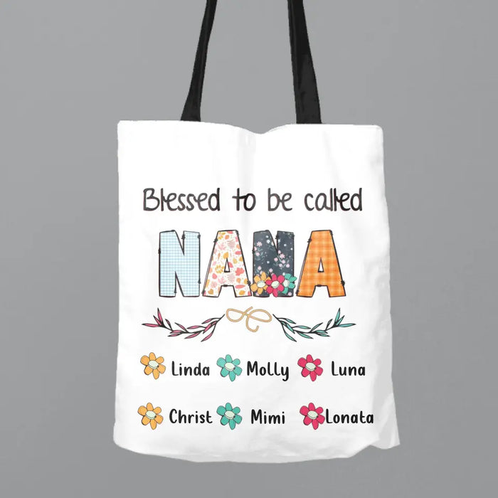 Custom Personalized Nana Canvas Bag - Gift Idea For Grandma/Grandkids - Up To 6 Grandkids - Blessed To Be Called Nana