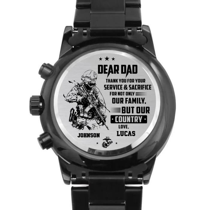 Custom Personalized Veteran Black Chronograph Watch - Father's Day Gift for Veteran - Dear Dad Thank You For Your Service & Sacrifice