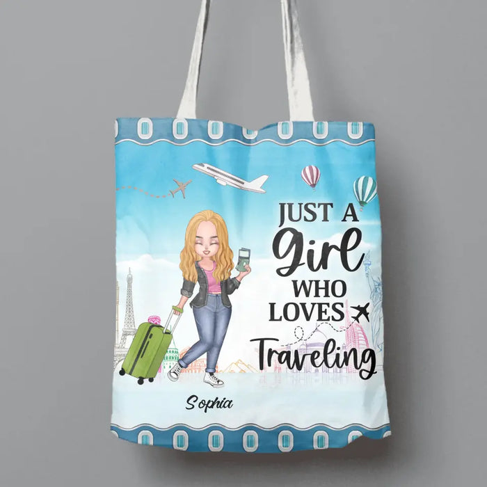 Personalized Traveling Girl Canvas Bag - Gift Idea For Birthday/Traveling Lovers - Just A Girl Who Loves Traveling