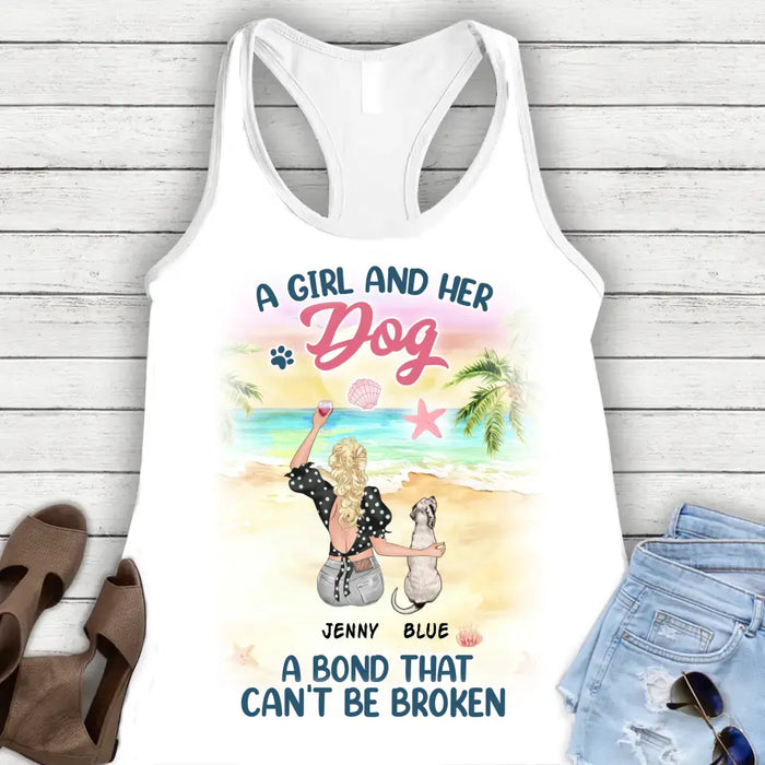 Custom Personalized Dog Mom AOP Women's Racerback Tank Top - Upto 6 Dogs - Gift Idea for Dog Lovers - A Girl And Her Dog A Bond That Can't Be Broken