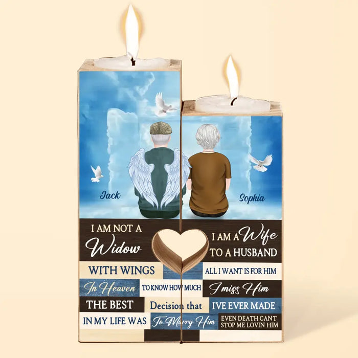 Custom Personalized Couple Heart Candle Holder - Memorial Gift Idea For Couple - I Am Not A Widow I Am A Wife To A Husband With Wings