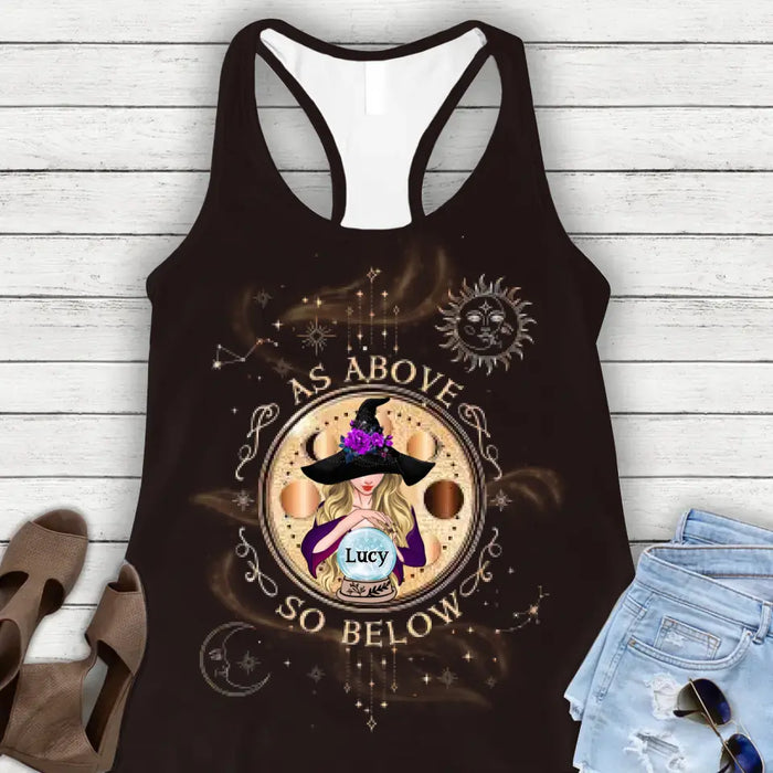 Personalized Witch AOP Women's Racerback Tank Top - Gift Idea For Halloween/ Friends - As Above So Below