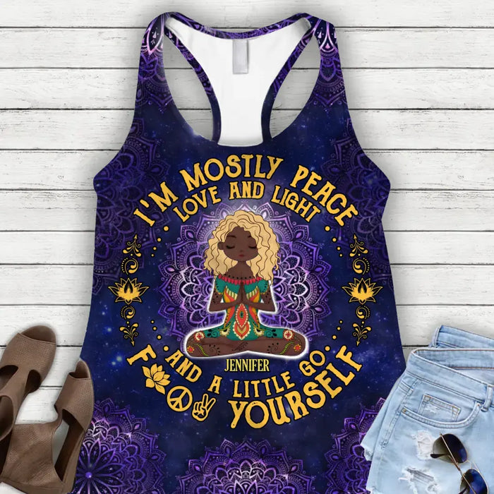 Personalized Yoga AOP Tank Top/Leggings - Gift Idea for Yoga Lovers - I'm Mostly Peace Love And Light