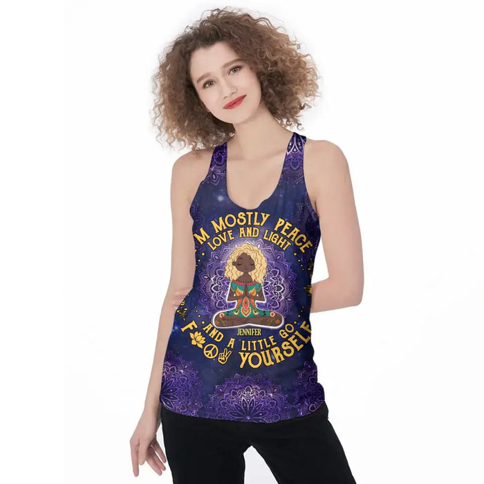 Personalized Yoga AOP Tank Top/Leggings - Gift Idea for Yoga Lovers - I'm Mostly Peace Love And Light