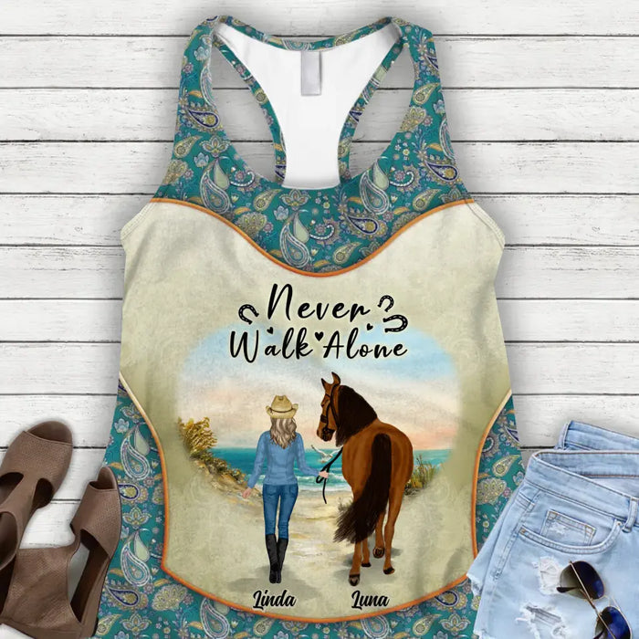 Custom Personalized Horse Girl AOP Tank Top/Leggings - Upto 6 Horses - Gift Idea for Horse Lovers - Never Walk Alone