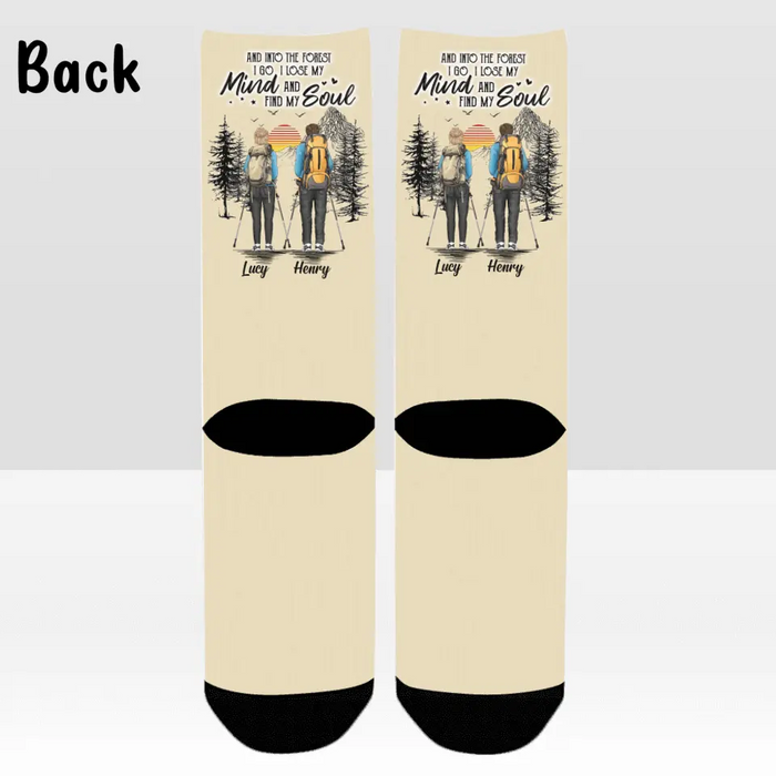 Personalized Hiking Men's/ Women's Socks - Gift Idea For Couple/ Hiking Lovers - And Into The Forest I Go I Lose My Mind and Find My Soul