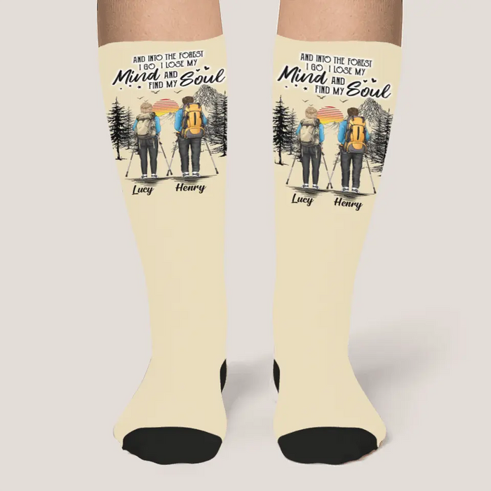 Personalized Hiking Men's/ Women's Socks - Gift Idea For Couple/ Hiking Lovers - And Into The Forest I Go I Lose My Mind and Find My Soul