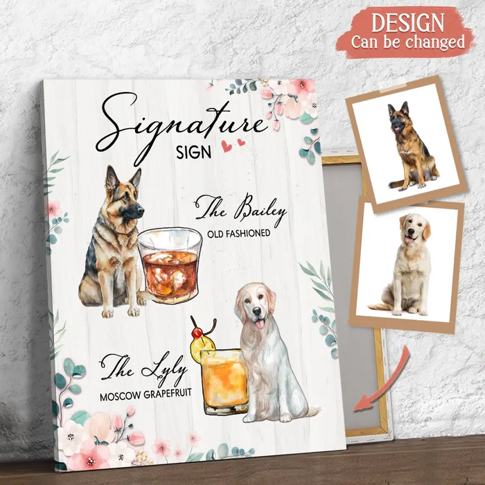 Personalized Wedding Canvas - Upload Upto 3 Pet's Photo - Wedding Gift Idea For Couple/ Dog Lover - Signature Drink Sign