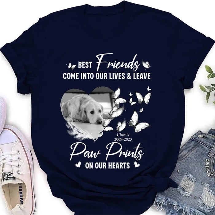 Custom Personalized Memorial Photo Shirt/Hoodie - Memorial Gift Idea for Dog Lover - Best Friends Come Into Our Lives & Leave Paw Prints On Our Hearts