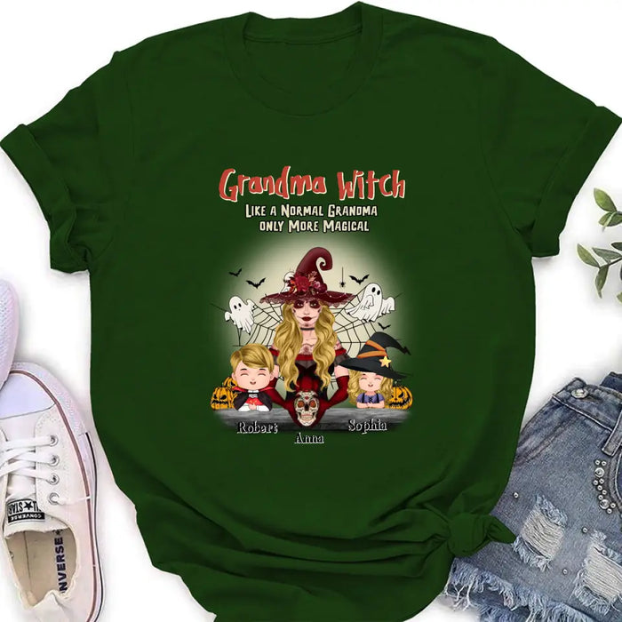 Custom Personalized Grandma Witch Shirt/Hoodie - Gift Idea For Halloween - Up to 2 Kids -Grandma Witch Like A Normal Grandma Only More Magical