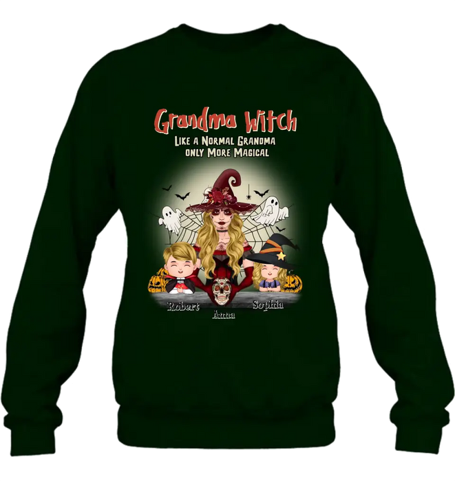 Custom Personalized Grandma Witch Shirt/Hoodie - Gift Idea For Halloween - Up to 2 Kids -Grandma Witch Like A Normal Grandma Only More Magical