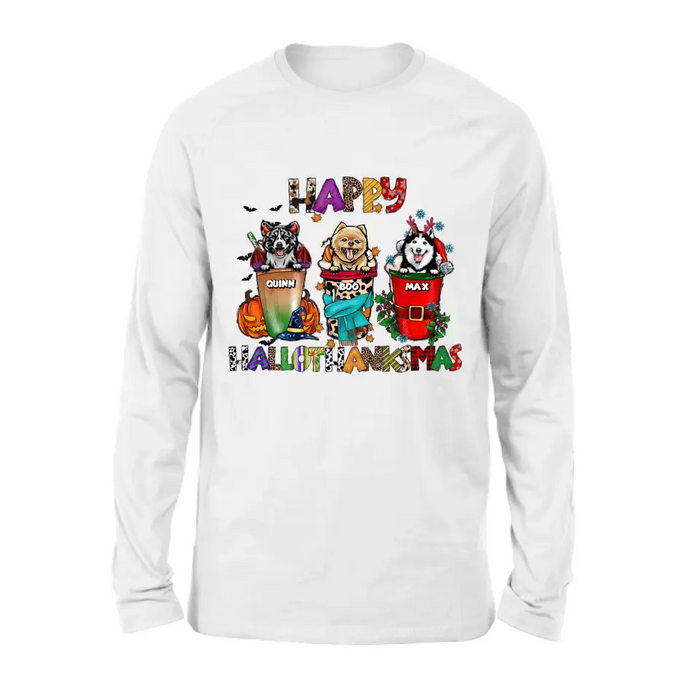 Custom Personalized Hallothanksmas Shirt/Hoodie -  Halloween/Christmas/Thanksgiving Gift Idea for Dog Lovers - Happy Hallothanksmas