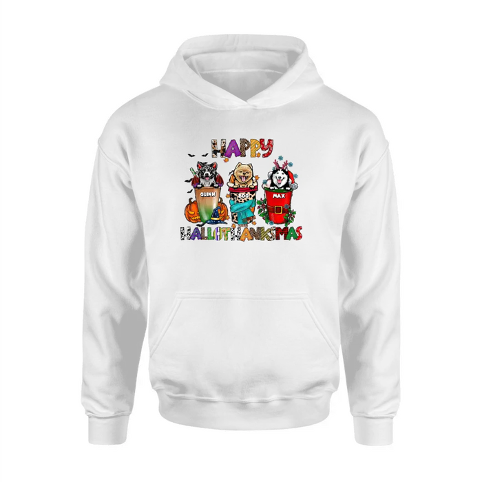 Custom Personalized Hallothanksmas Shirt/Hoodie -  Halloween/Christmas/Thanksgiving Gift Idea for Dog Lovers - Happy Hallothanksmas