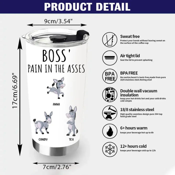 Custom Personalized Donkeys Tumbler - Gift Idea For Family/ Grandma/ Papa - Upto 9 Donkeys - Boss' Little Asses