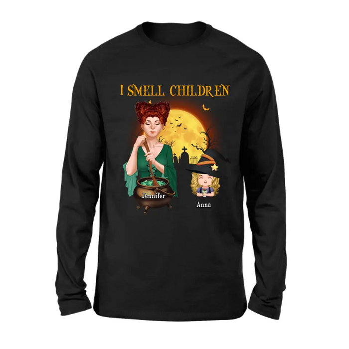 Custom Personalized Grandma Witch Shirt/ Hoodie - Halloween Gift Idea For Grandma/ Mother - Woman With Upto 6 Kids - I Smell Children