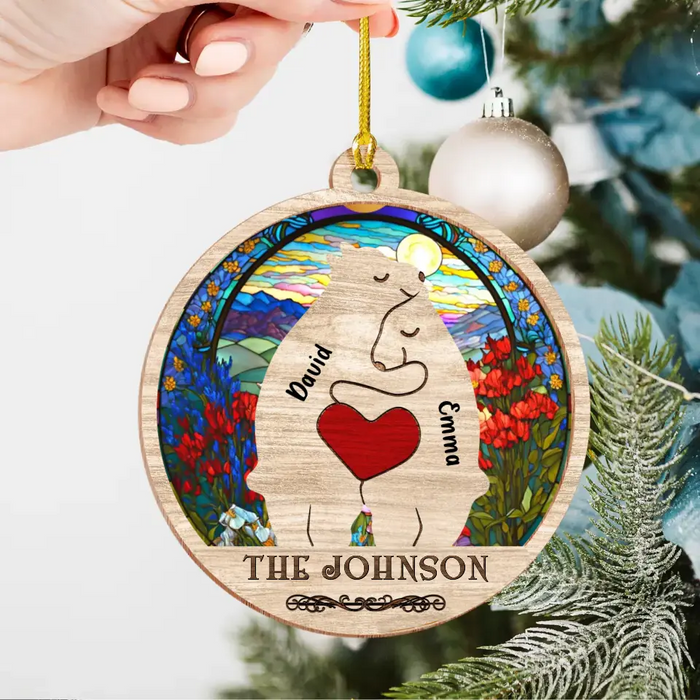 Custom Personalized Bear Family Suncatcher Ornament - Couple/Parents with Upto 5 Children - Christmas Gift Idea for Family