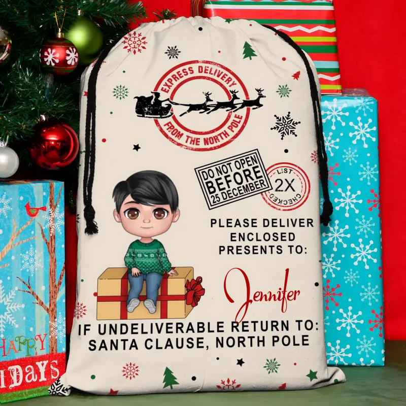 Personalized Kid Santa Sack - Christmas Gift Idea for Kids