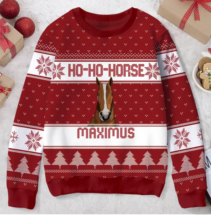 Custom Personalized Horse Sweater - Christmas Gift For Horse Lover - Up To 3 Horses - Ho Ho Horse